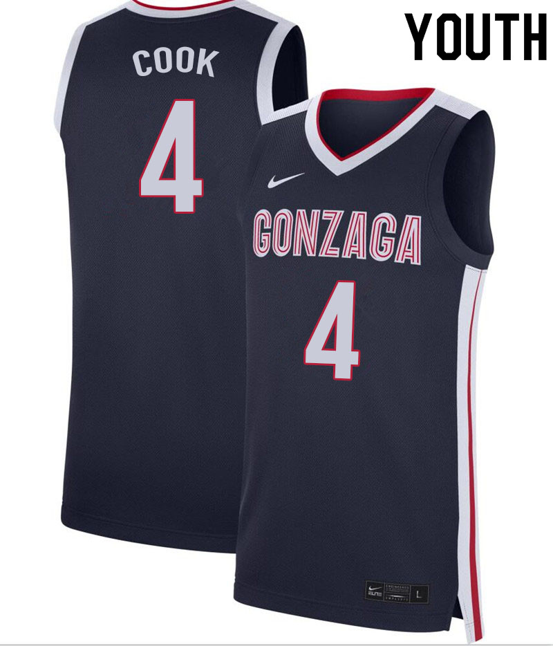 Youth #4 Aaron Cook Gonzaga Bulldogs College Basketball Jerseys Sale-Navy